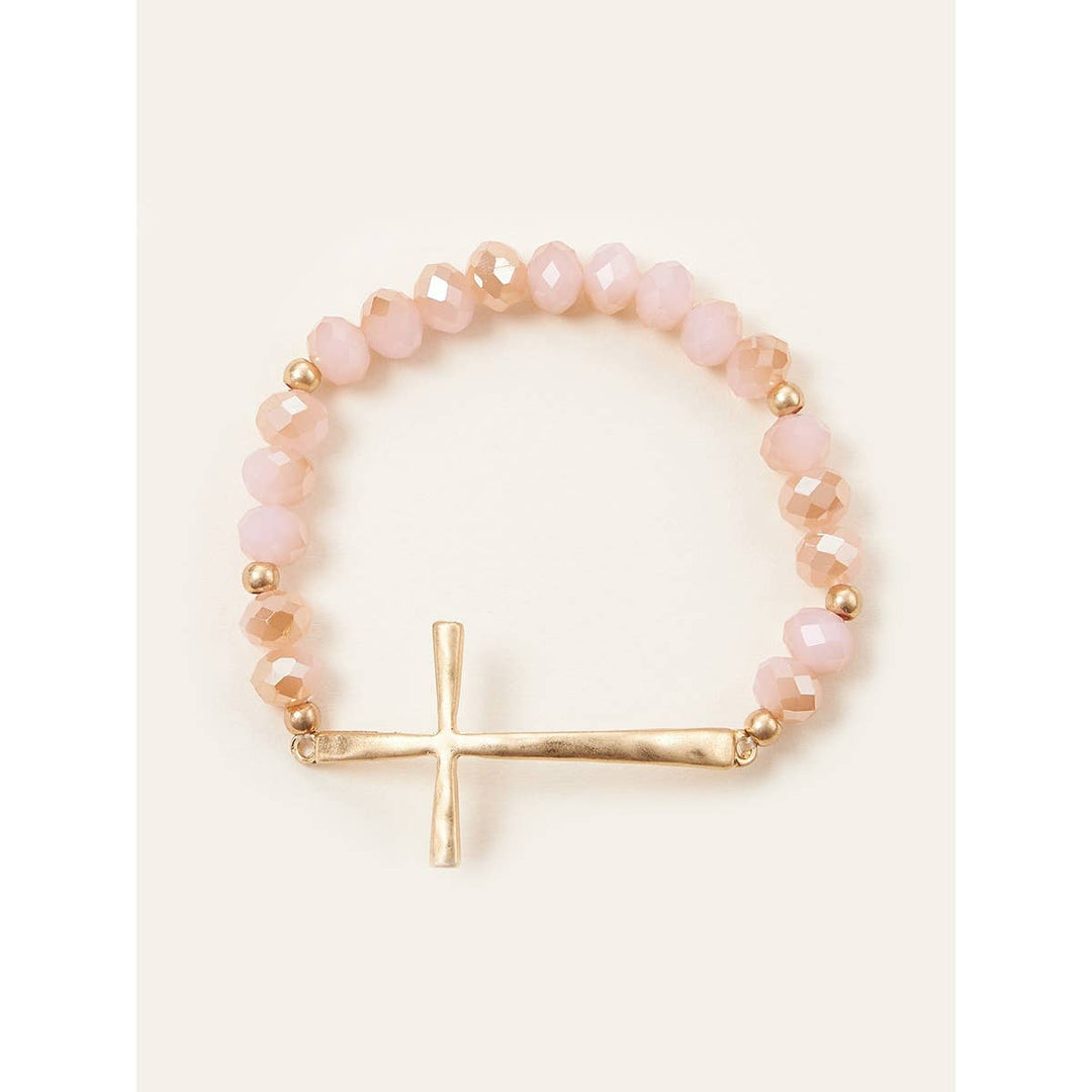 Hammered Beaded Cross Bracelet