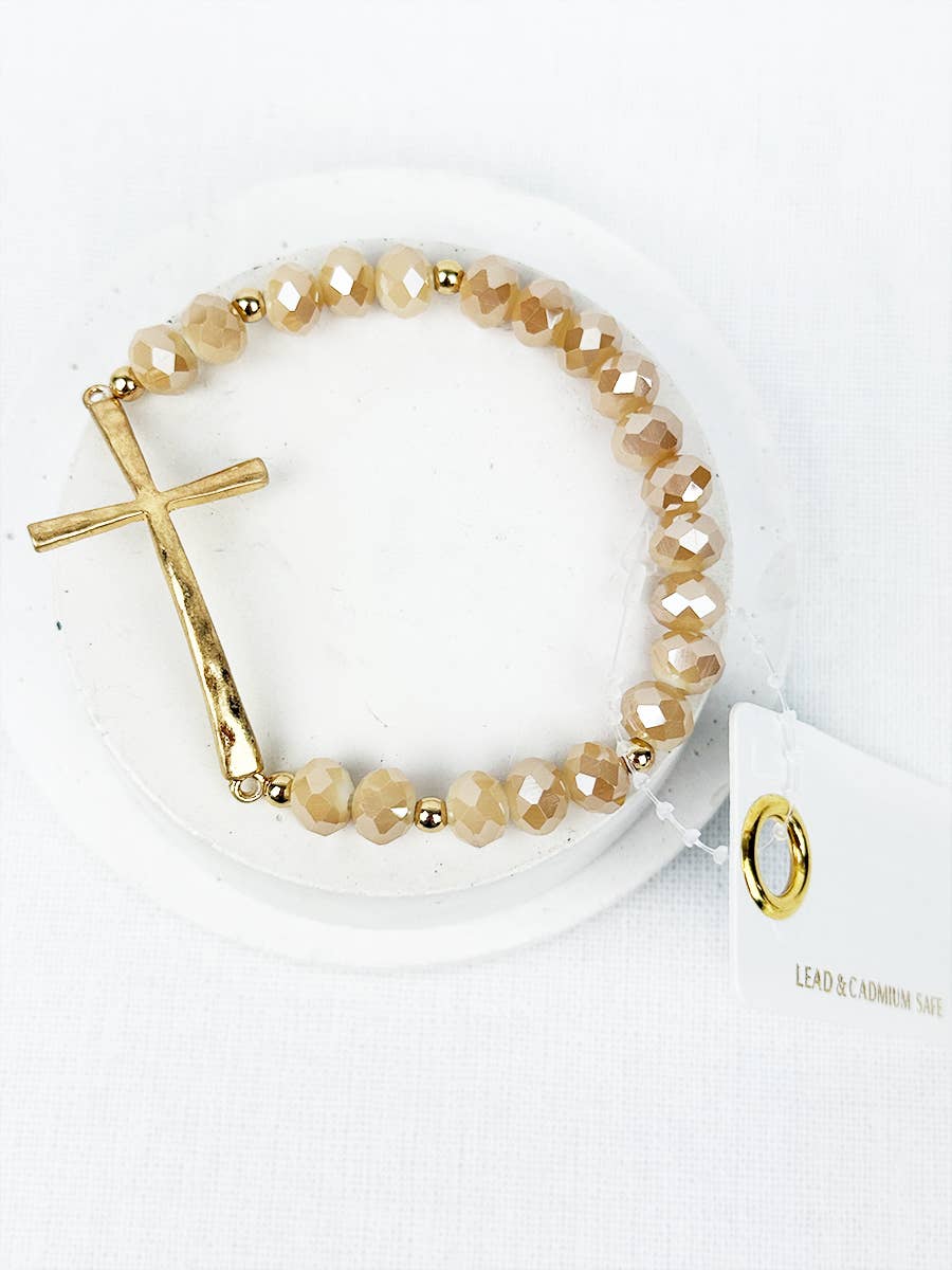Hammered Beaded Cross Bracelet