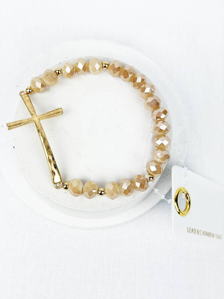 Hammered Beaded Cross Bracelet