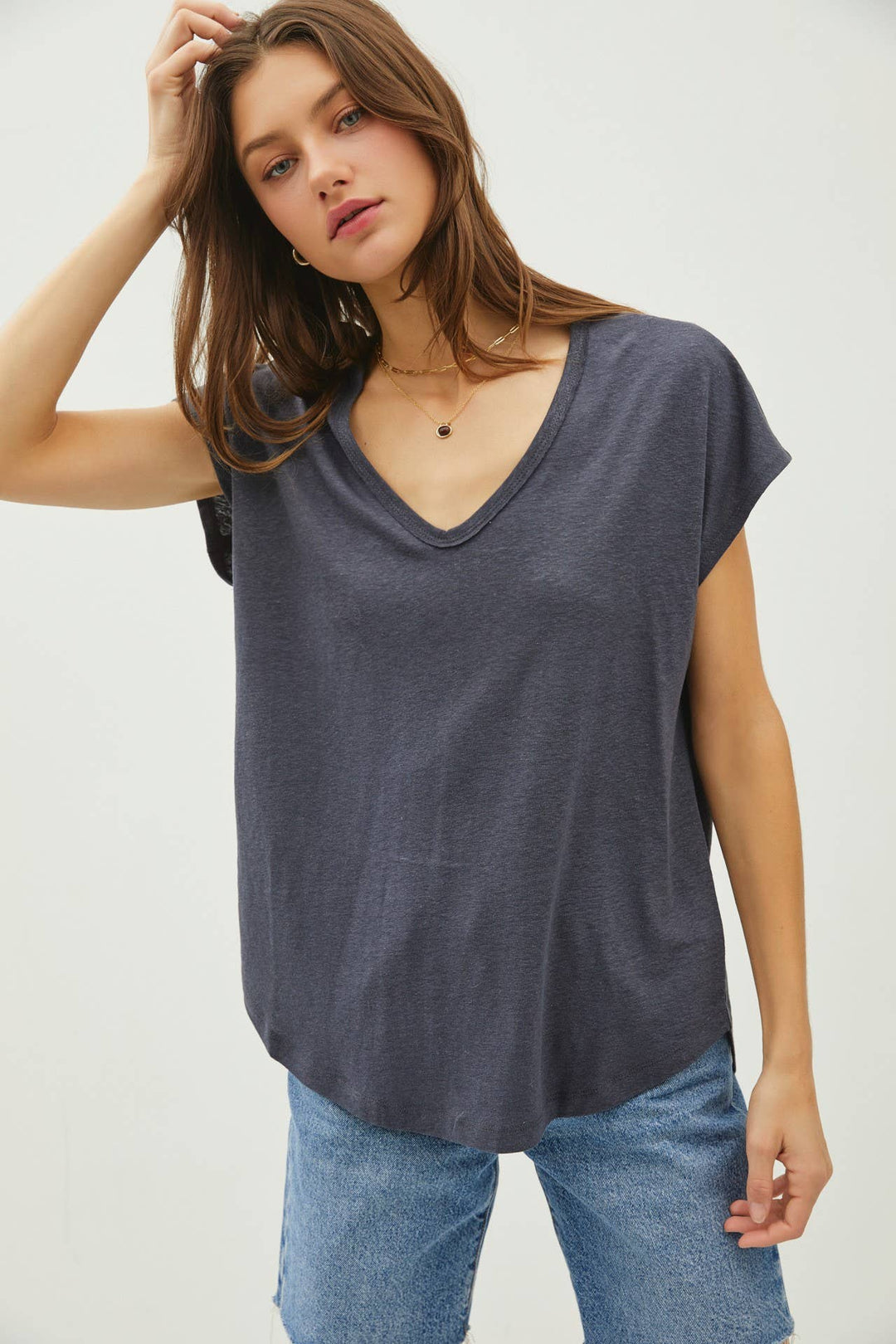 V-neck Linen Tee