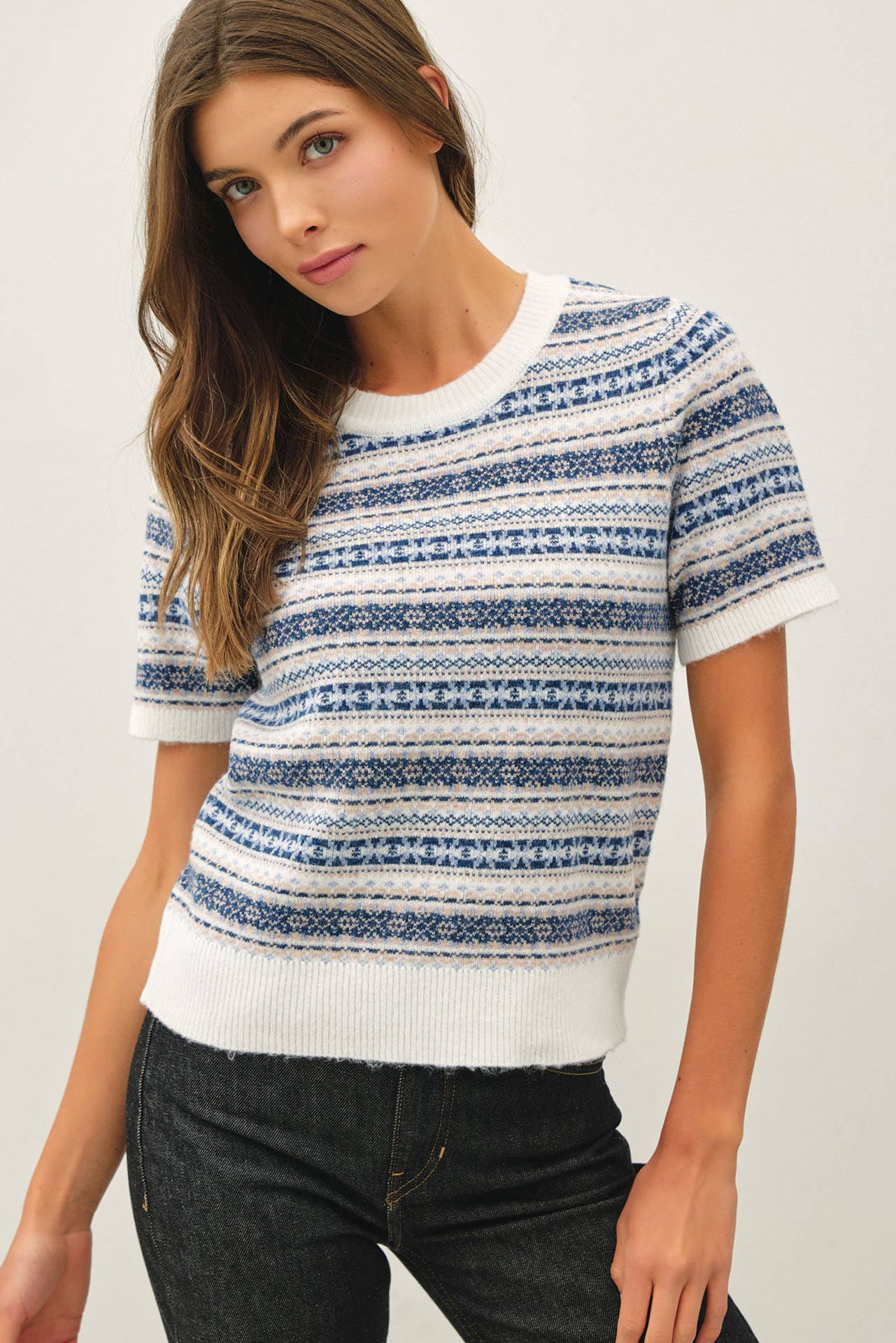 FAIR ISLE SHORT SLEEVE SWEATER: MUSTARD / M - Baycreek & Co