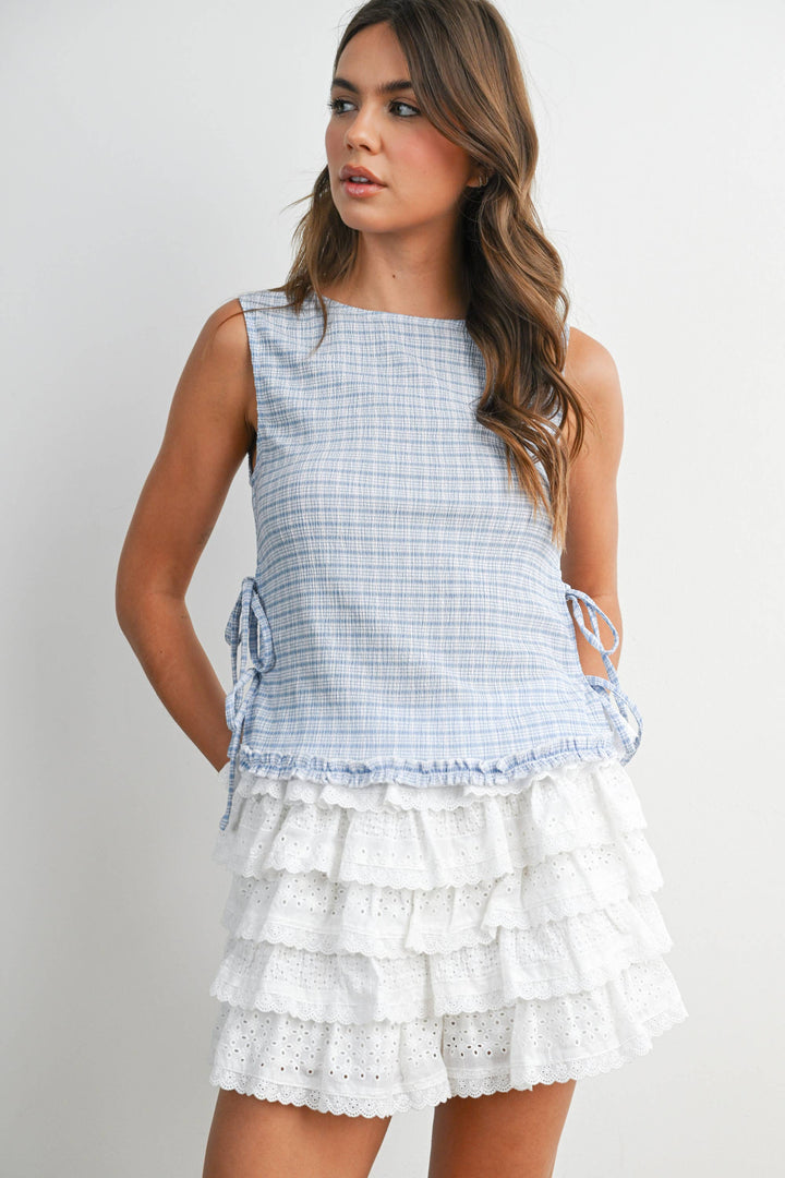 Checkered Lace-Up Vest - Baycreek & Co
