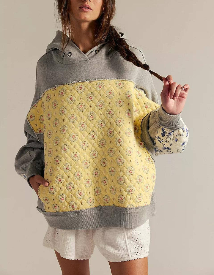 Quilted Floral Patchwork Hoodie Sweatshirt - Baycreek & Co