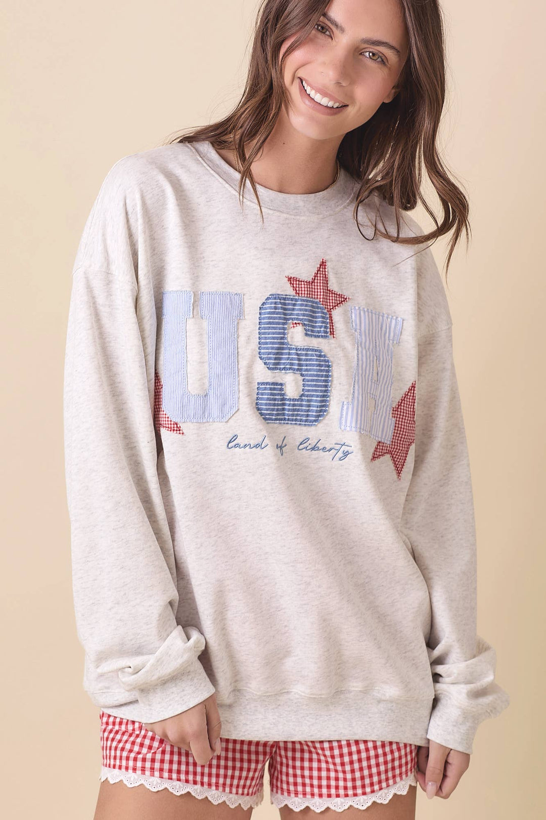 USA Patchwork Oversized Crewneck
