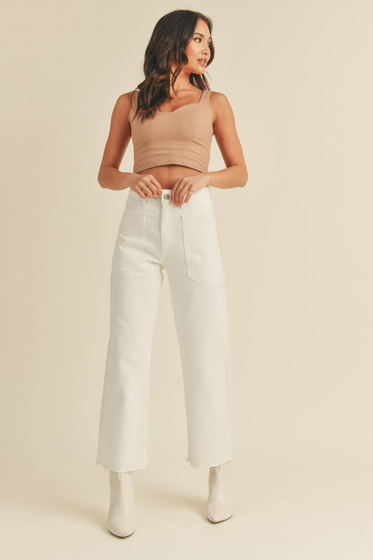 White High Rise Utility Wide Leg