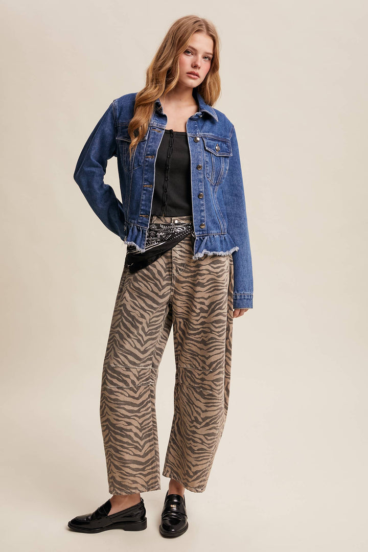 Ruffled Hem Denim Jacket - Baycreek & Co