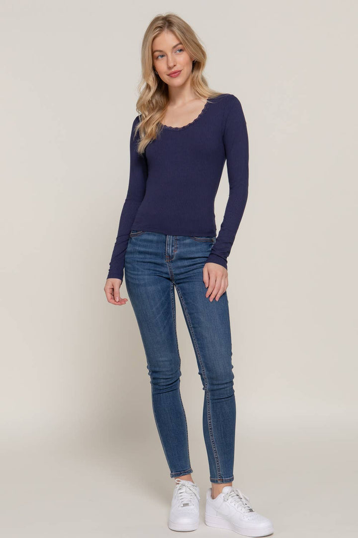 Navy Delaney Lace Long Sleeve