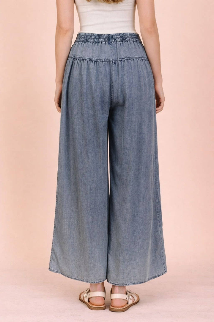 NP70935-Mineral Washed Chambray Wide Pants - Baycreek & Co