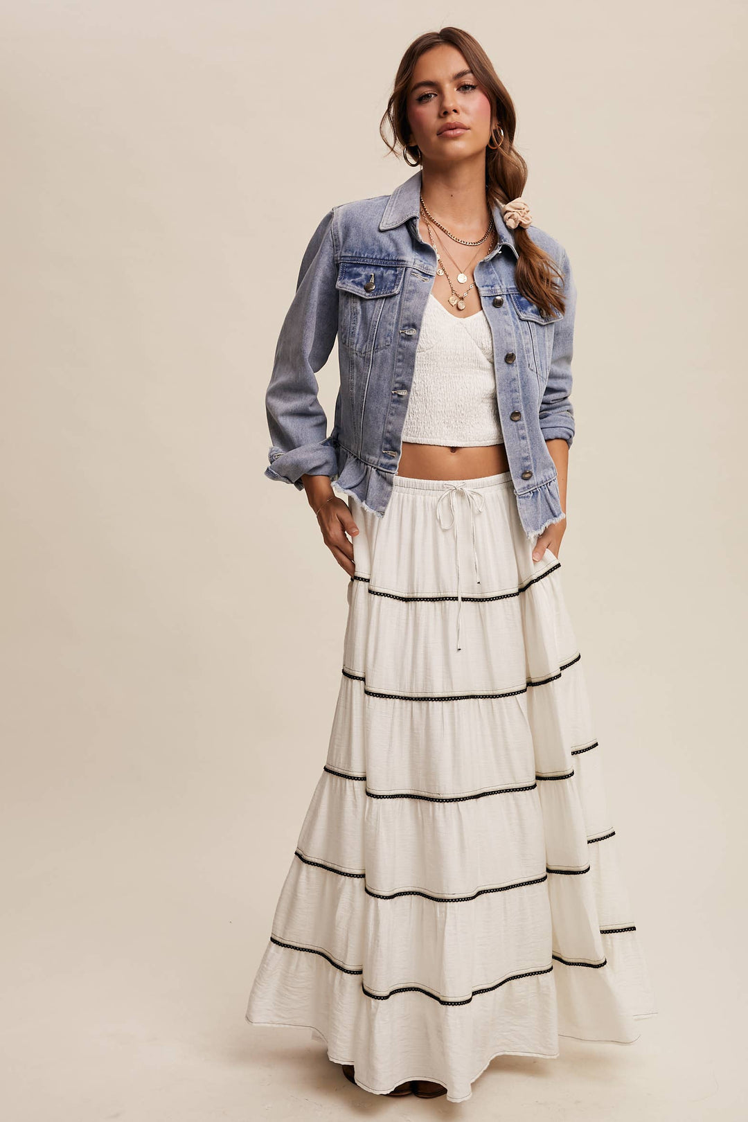 Ruffled Hem Denim Jacket - Baycreek & Co