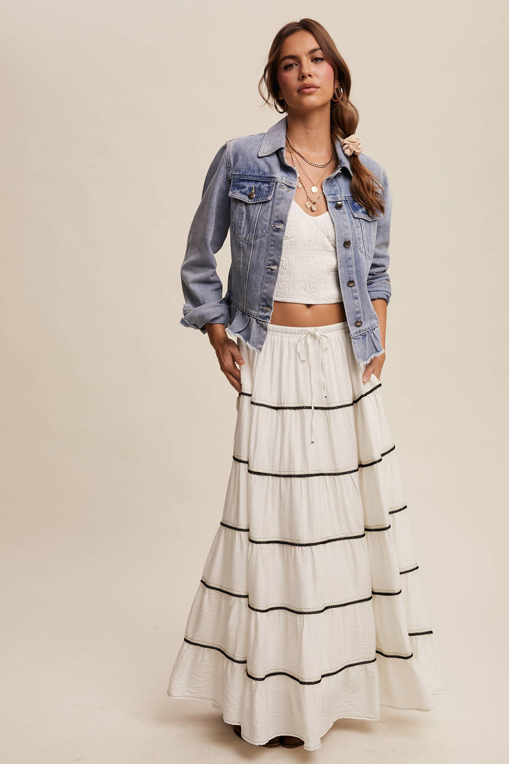 Ruffled Hem Denim Jacket - Baycreek & Co
