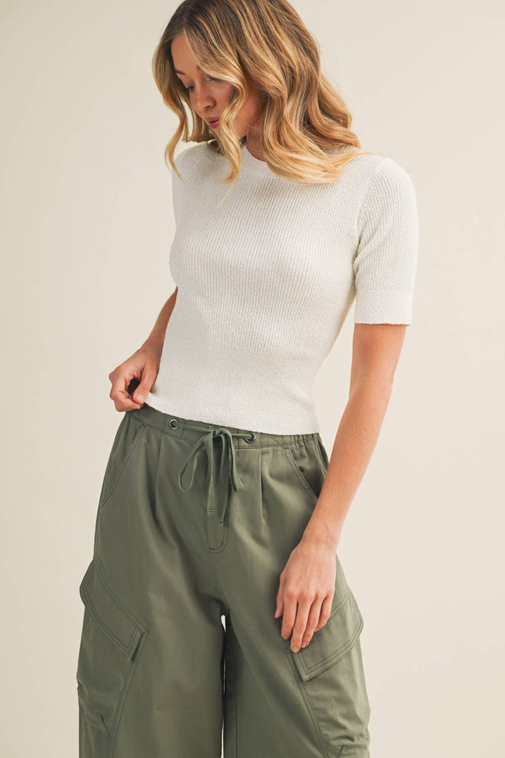 Fine-Gauge Rib Knit Bodycon Pullover: COCONUT SHELL / L - Baycreek & Co