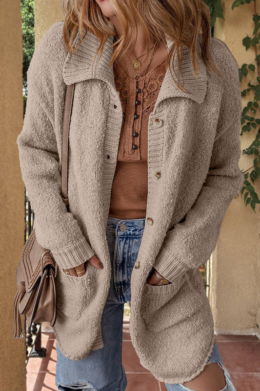 Collared Drop Shoulder Button Up Cardigan with Pocket