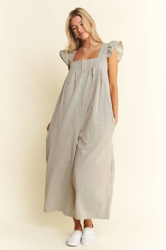 STRIPE SLEEVELESS RUFFLE JUMPSUIT - Baycreek & Co