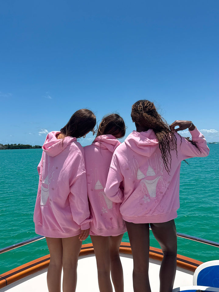 Lottie Pink Bikini Beaded Ocean Hoodie 100% Cotton - Baycreek & Co