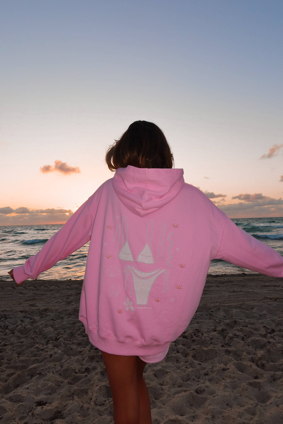 Lottie Pink Bikini Beaded Ocean Hoodie 100% Cotton - Baycreek & Co