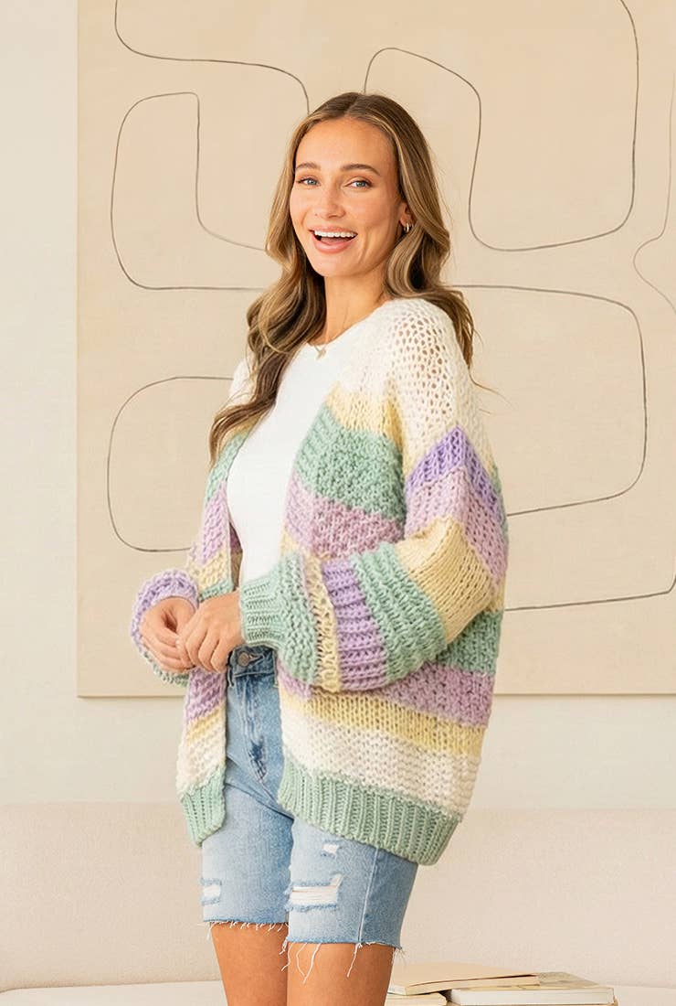 Chunky Knit Cardigan with Balloon Sleeves - Baycreek & Co