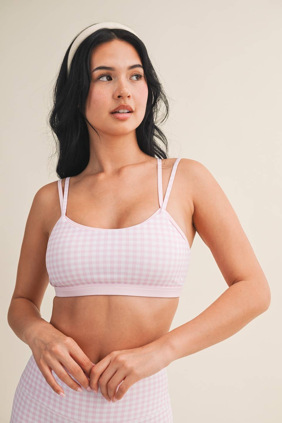 Gingham Print Double Layered Sports Bra - Baycreek & Co