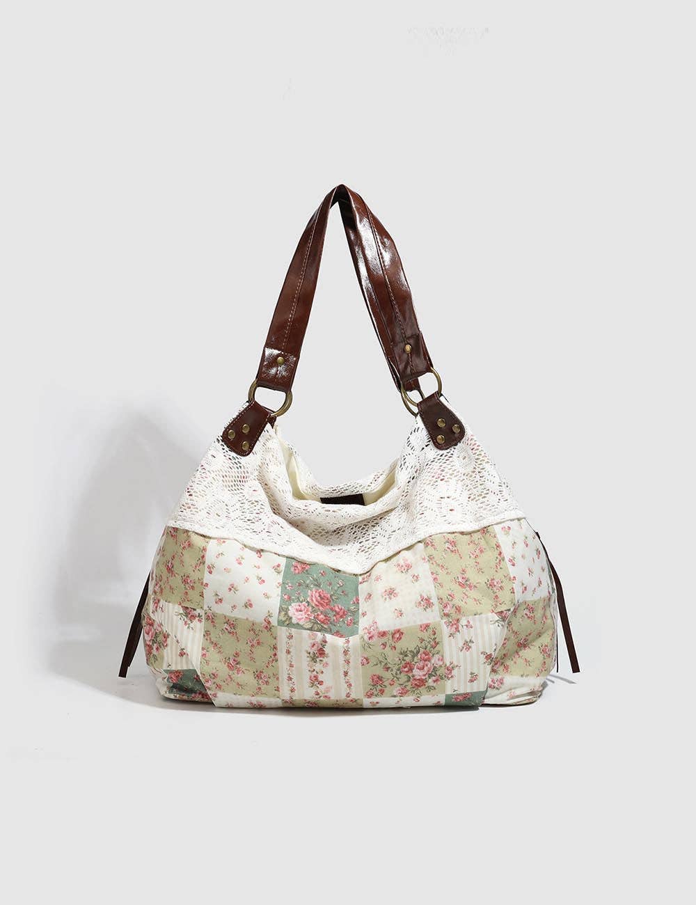 Floral Patchwork Lace Trim Tote Bag 8CW6BBG94 - Baycreek & Co