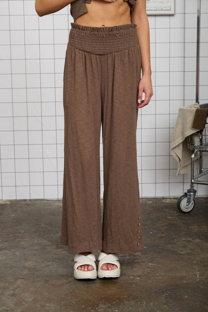 HEATHERED SMOCKED WAIST LOUNGE PANTS - Baycreek & Co