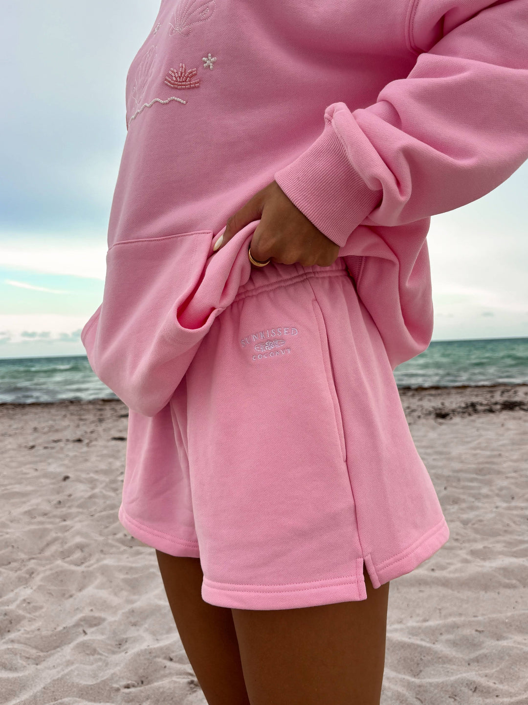 Lottie Pink Embroidered Sweat Shorts 100% Cotton - Baycreek & Co