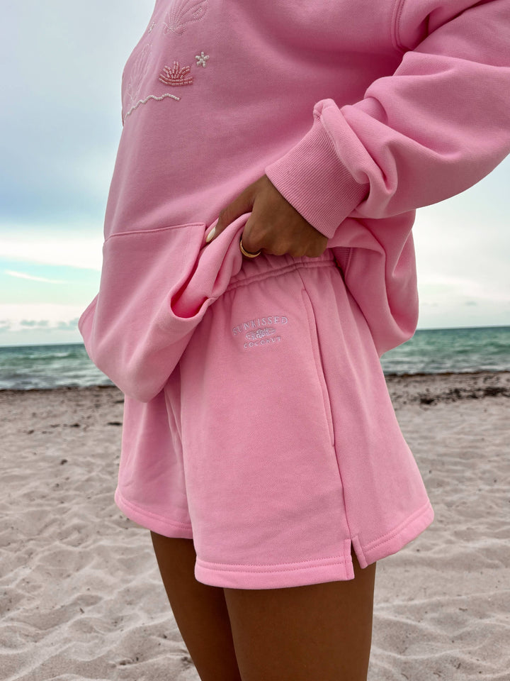 Lottie Pink Embroidered Sweat Shorts 100% Cotton - Baycreek & Co
