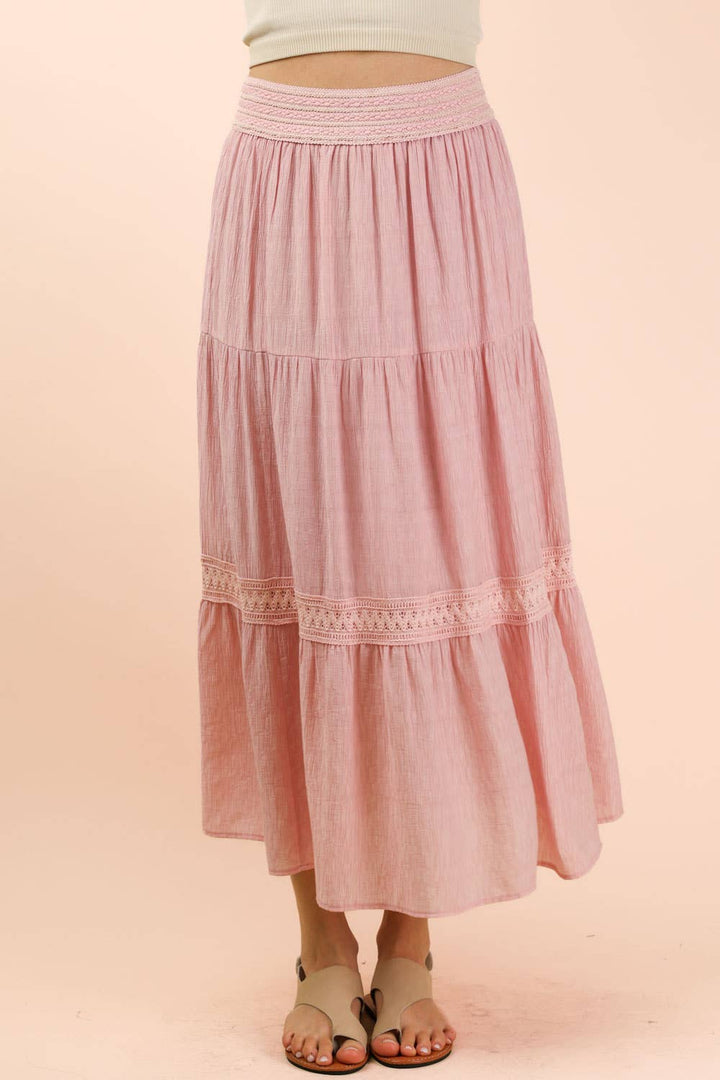 NS50200-Tiered Layers Solid Woven Mini Dress W/ Lace Trim - Baycreek & Co