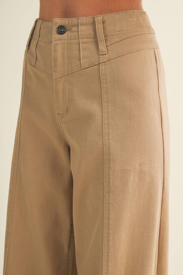 Center-Seam High-Waist Wide-Leg Trousers: TAUPE / S - Baycreek & Co
