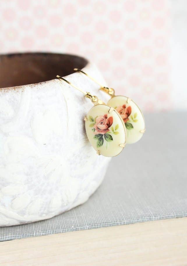 Yellow Rose Vintage Earrings