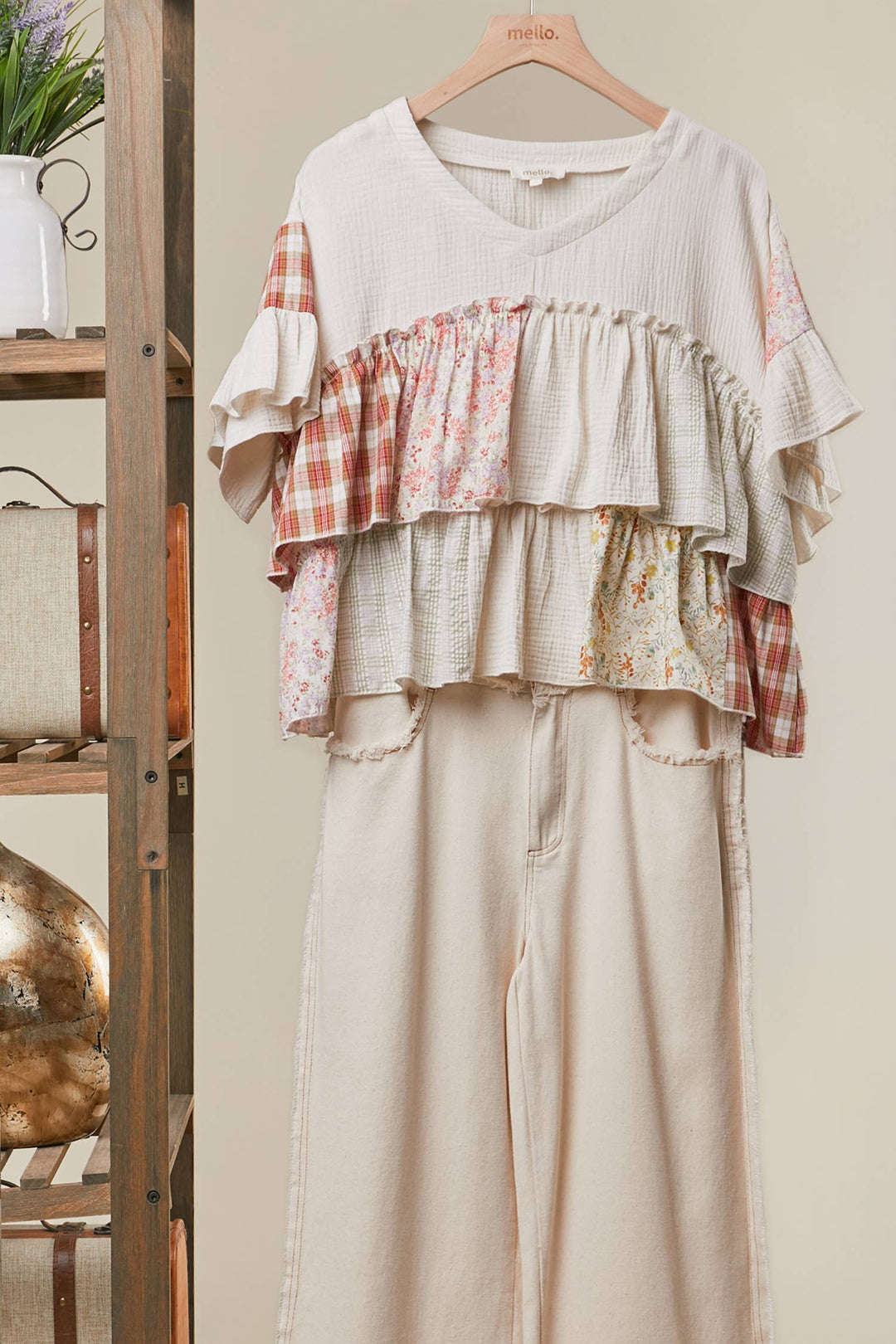 Vintage Patchwork Ruffle Hem Top - Baycreek & Co