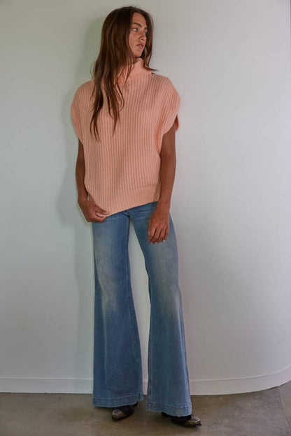 Jen Knit Sweater Ribbed Turtleneck Vest Top