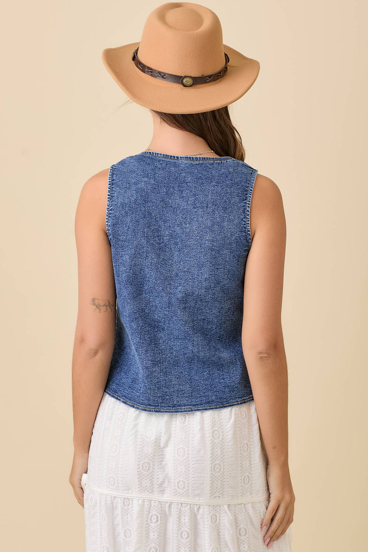 Lydia Embroidered Denim Vest