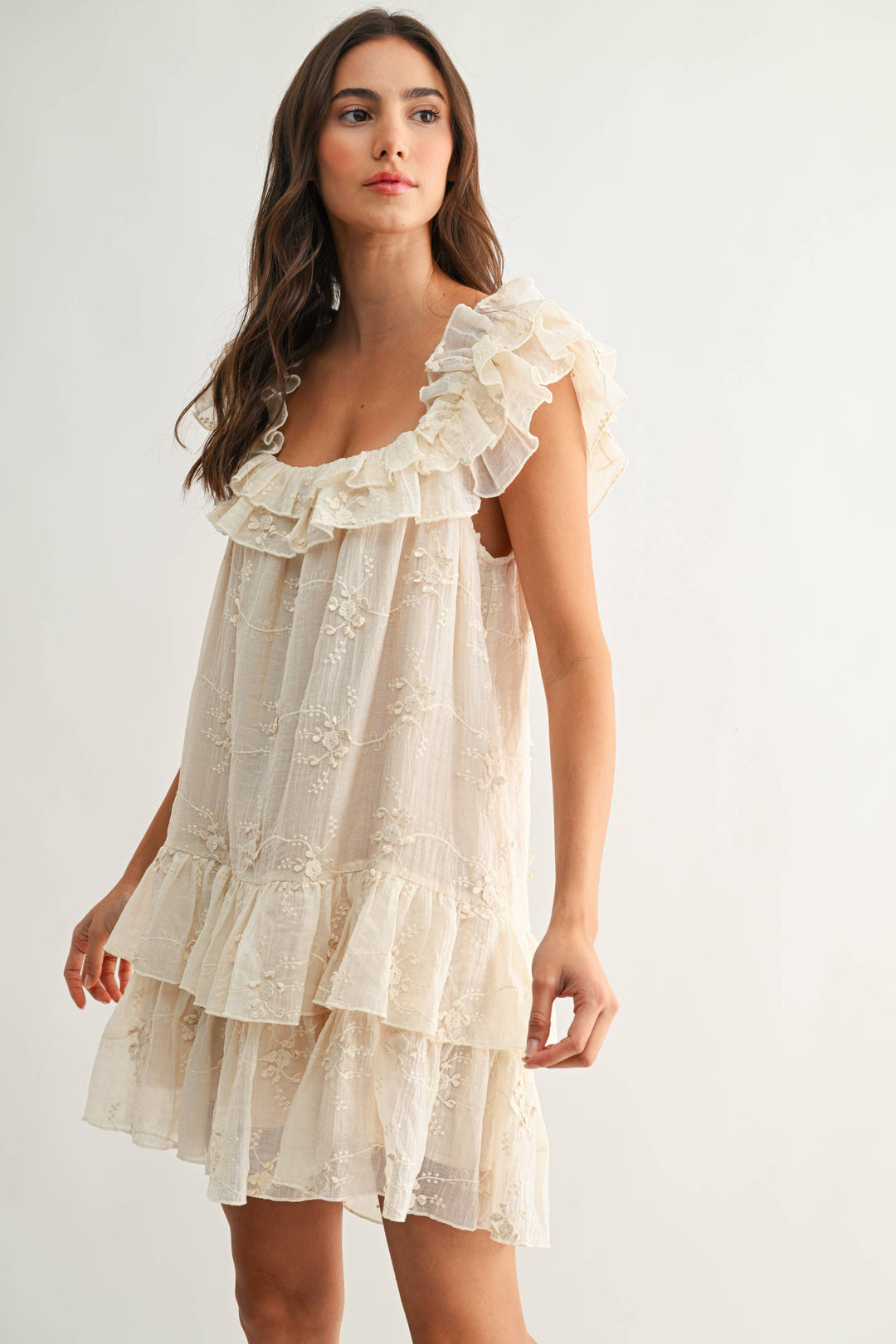 Ruffled Embroider Tiered Dress - Baycreek & Co