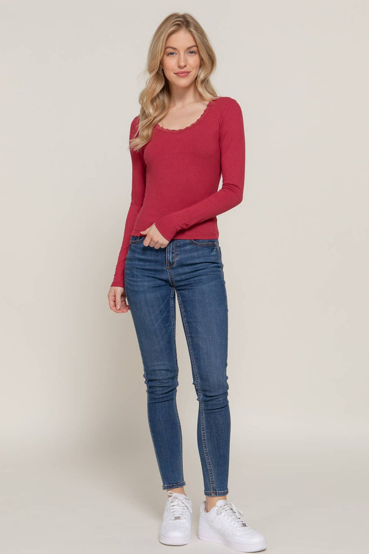 Delaney Wine Lace Long Sleeve