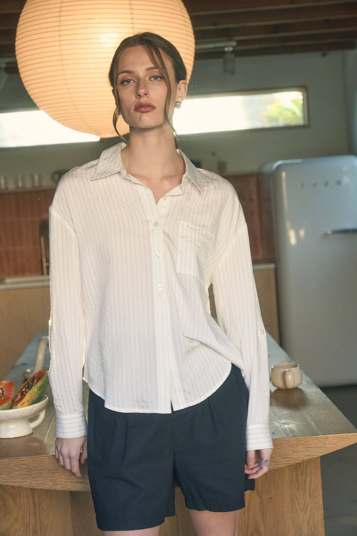 Pinstripe Long Sleeve Top - Baycreek & Co