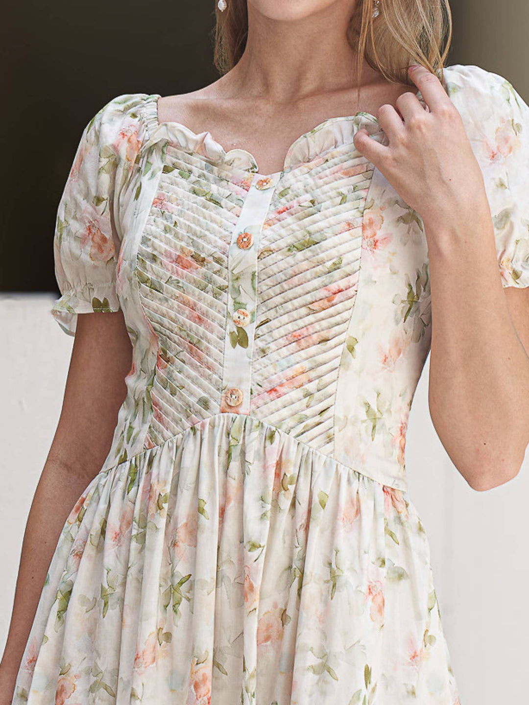 Floral Ruched Puff Sleeve Dress