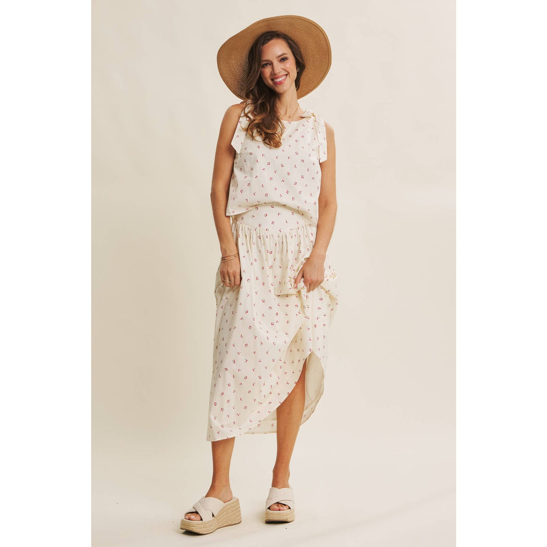 Cotton Cherry Midi Skirt