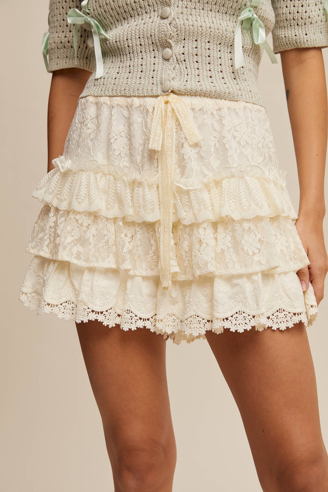 Lace Tiered Shorts with Ruffle Details - Baycreek & Co