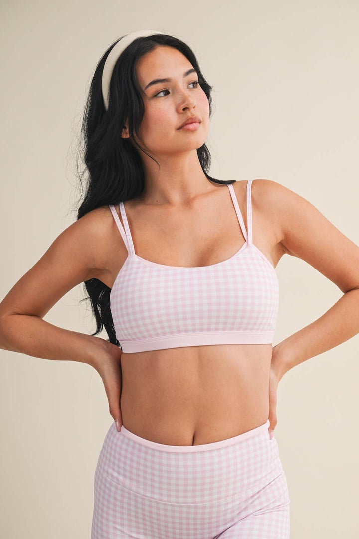 Gingham Print Double Layered Sports Bra - Baycreek & Co