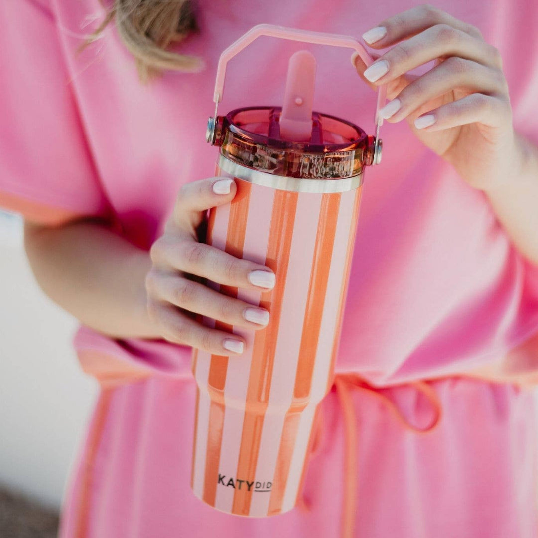 Pink & Orange Striped 30 Oz Tumbler