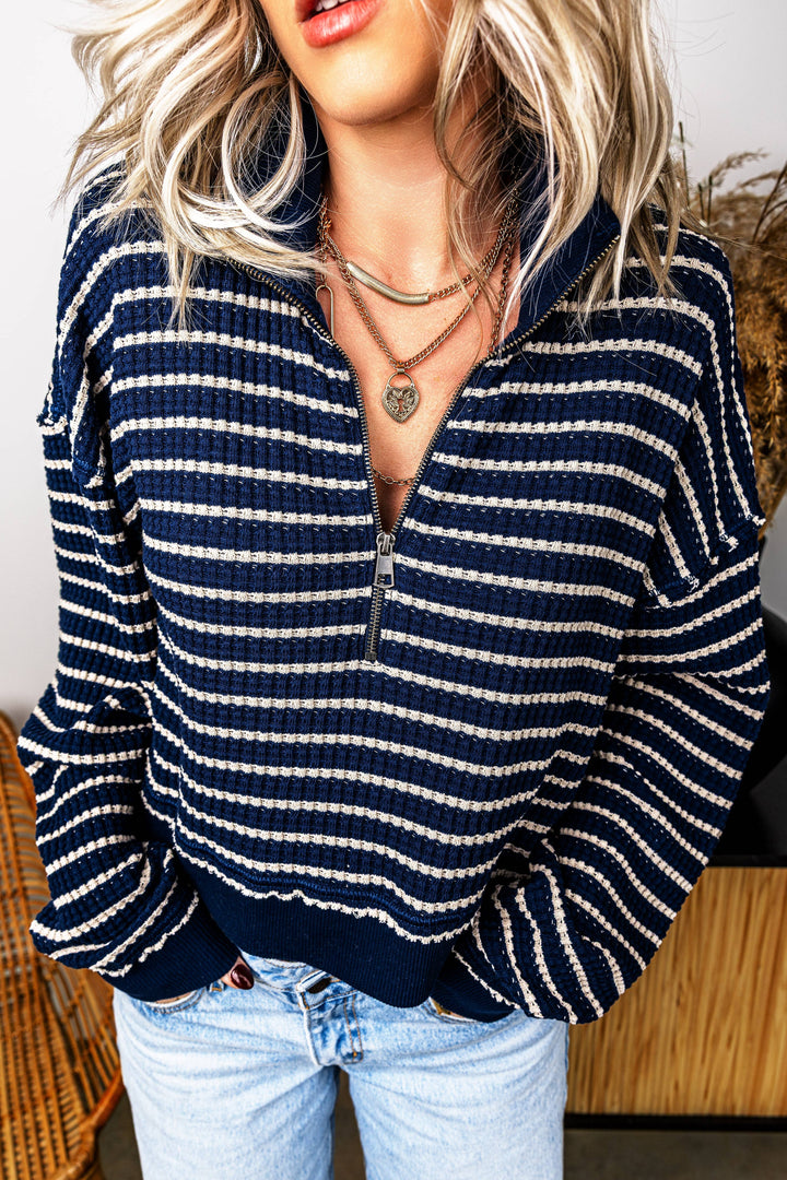 LDC Striped Collar Shift Long Sleeve Blouse - Baycreek & Co