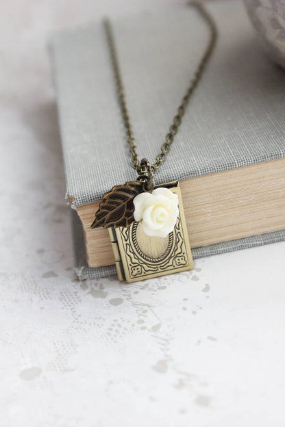 Cream Book Locket Necklace