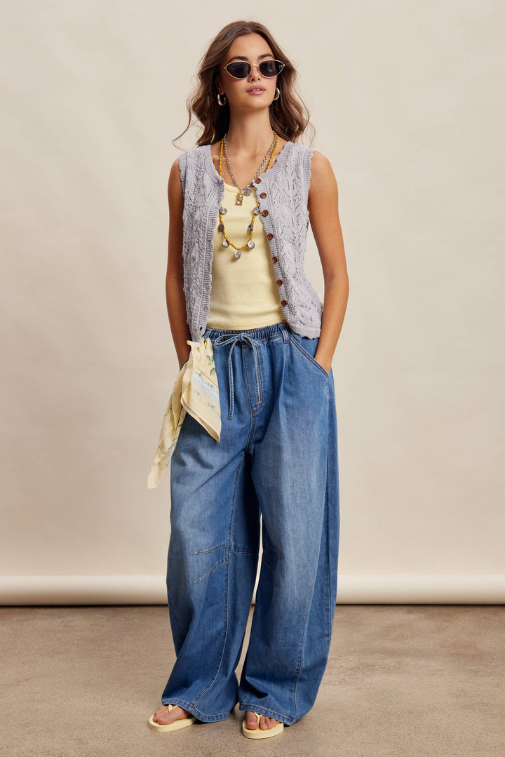 Drawstring Wide-Leg Denim Pants LP0278 - Baycreek & Co