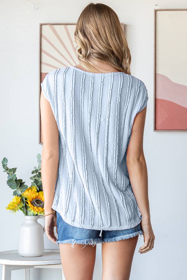 [PLUS SIZE] Stripe Textured Cap Sleeves Blouse T5948XL - Baycreek & Co