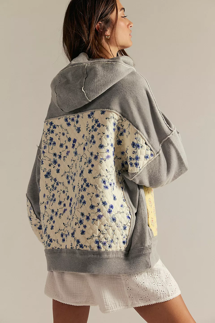 Quilted Floral Patchwork Hoodie Sweatshirt - Baycreek & Co