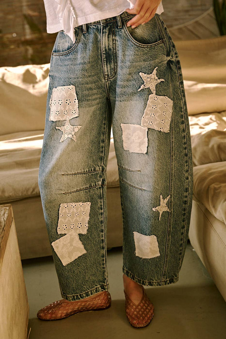 PATCHWORK BARREL JEANS - Baycreek & Co