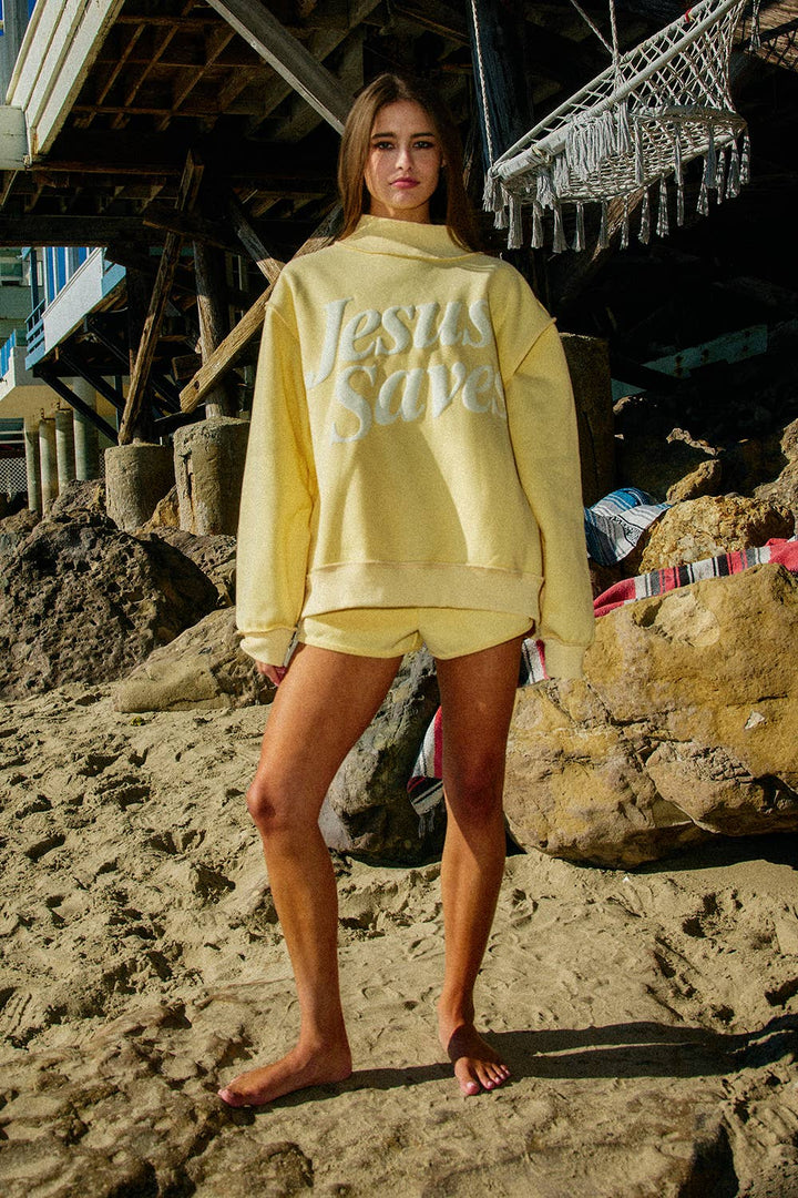 IT2594P-JESUSSAVES | 'JESUSSAVES' Print Mock Neck Sweatshirt - Baycreek & Co