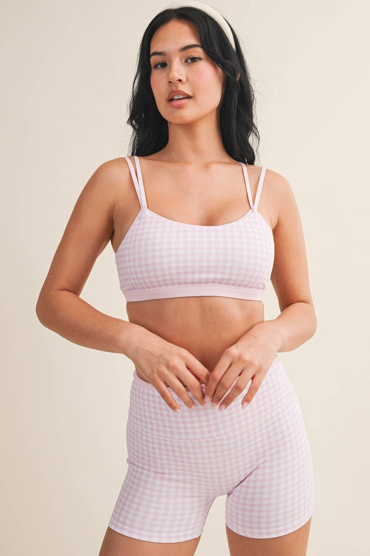 Gingham Print Double Layered Sports Bra - Baycreek & Co