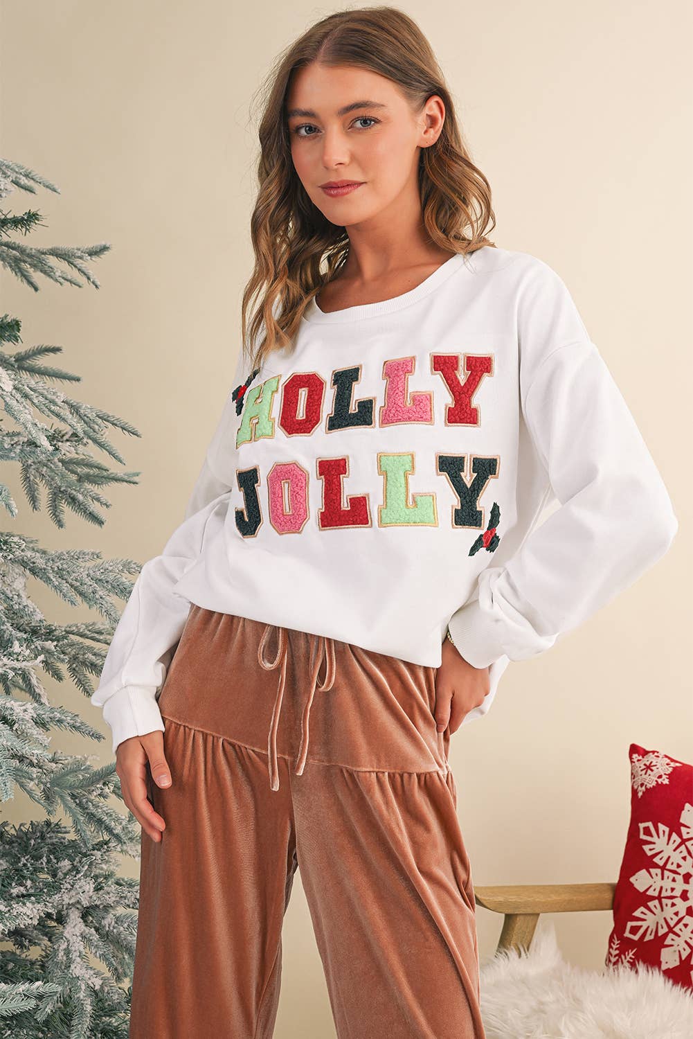 Holly Jolly Embroidered Sweatshirt