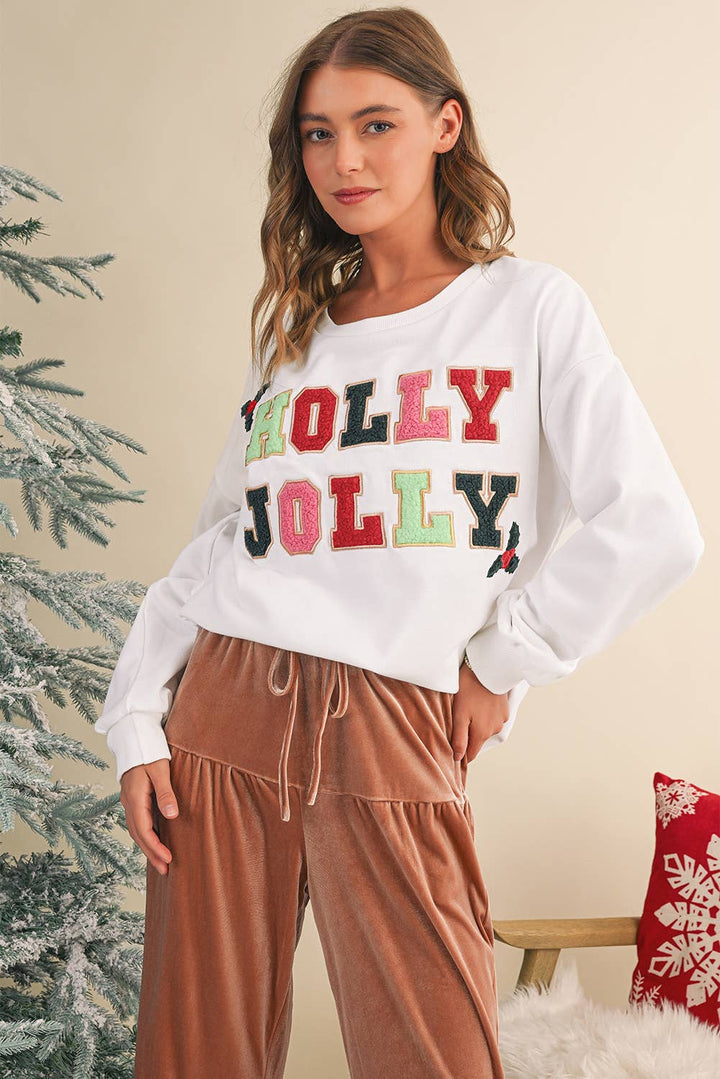 Holly Jolly Embroidered Sweatshirt