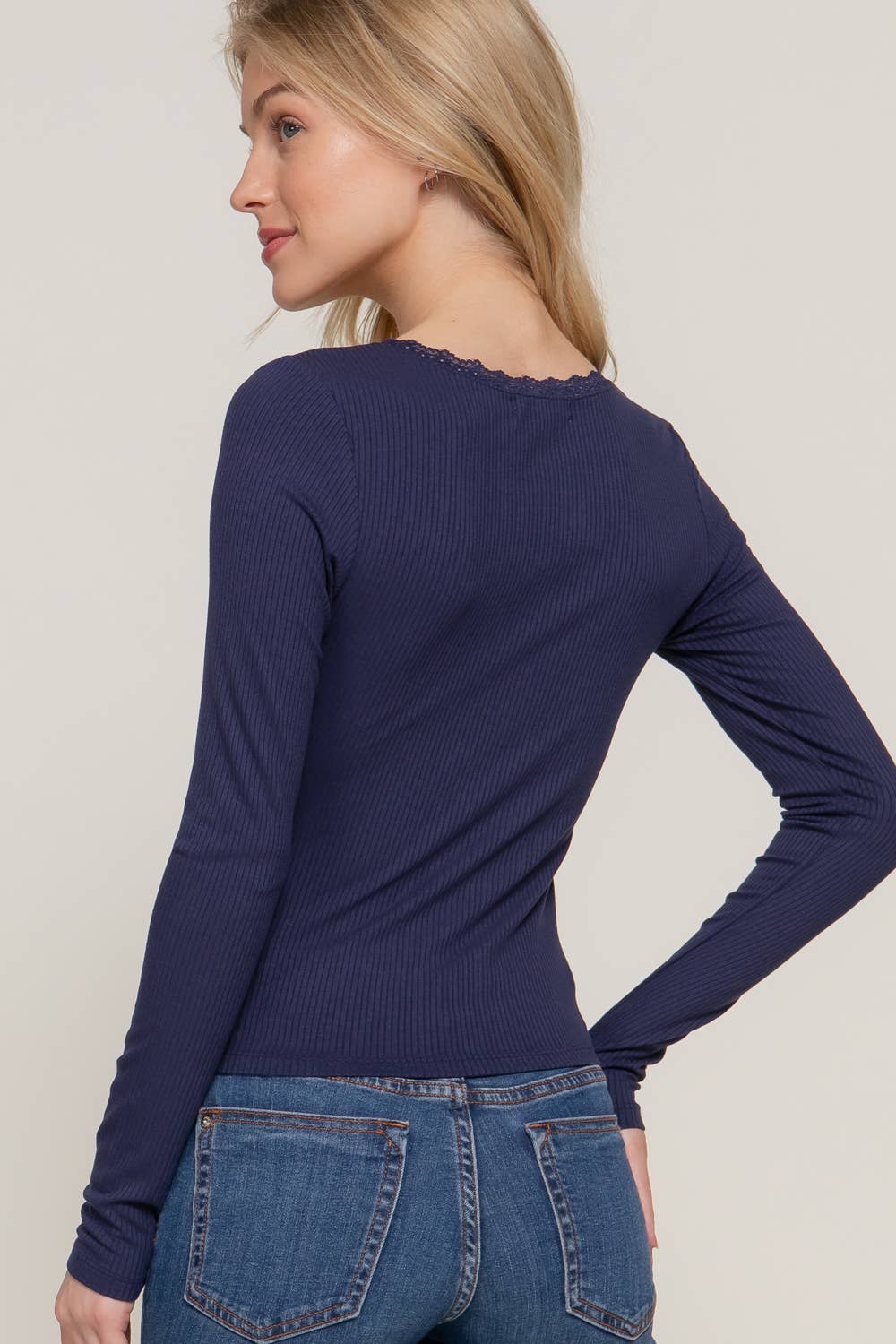 Navy Delaney Lace Long Sleeve